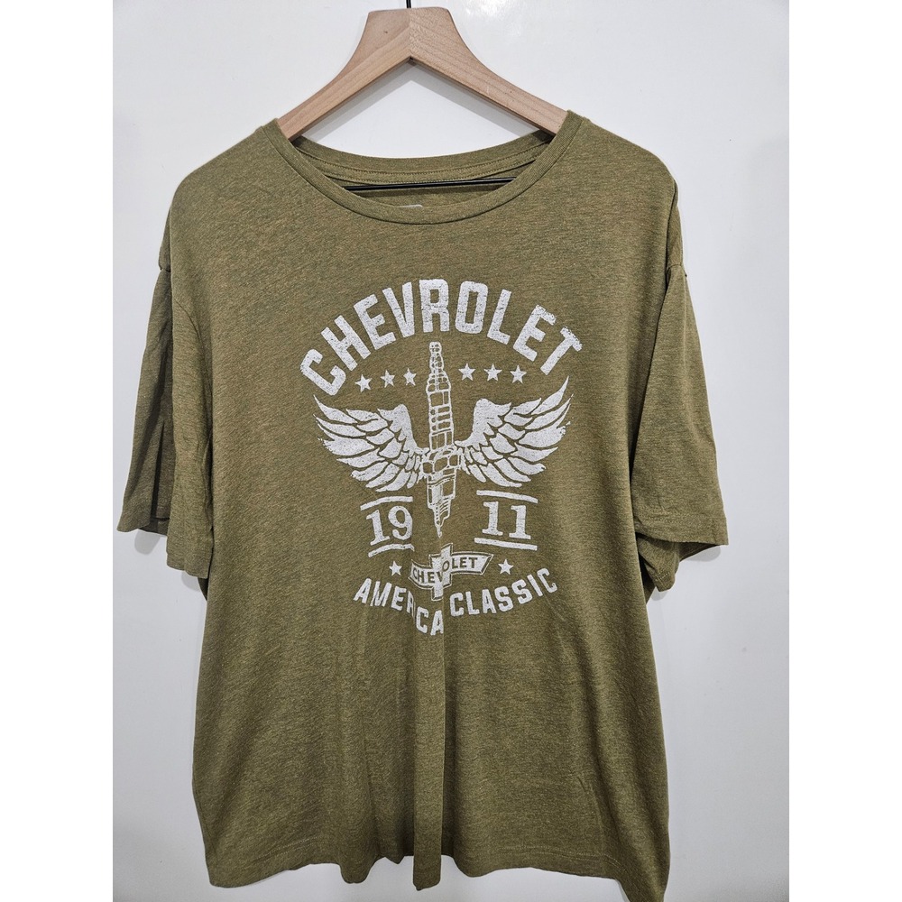 Chevrolet‎ Mens 2XLT Graphic T-Shirt Olive Green Heather GM America Classic 1911